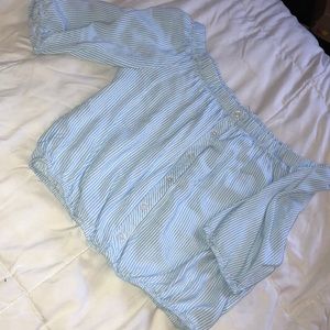 Blue and white off the shoulder top
